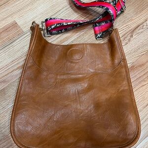 Social Threads Brown and Red Shoulder Bag with Vibrant Strap